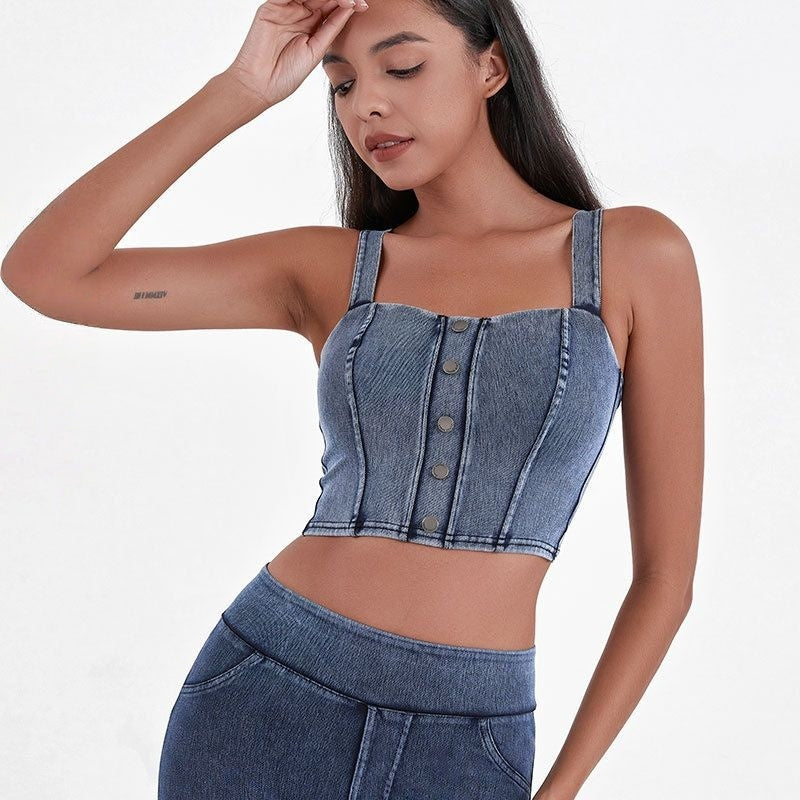 Imitation denim high-elastic slimming vest