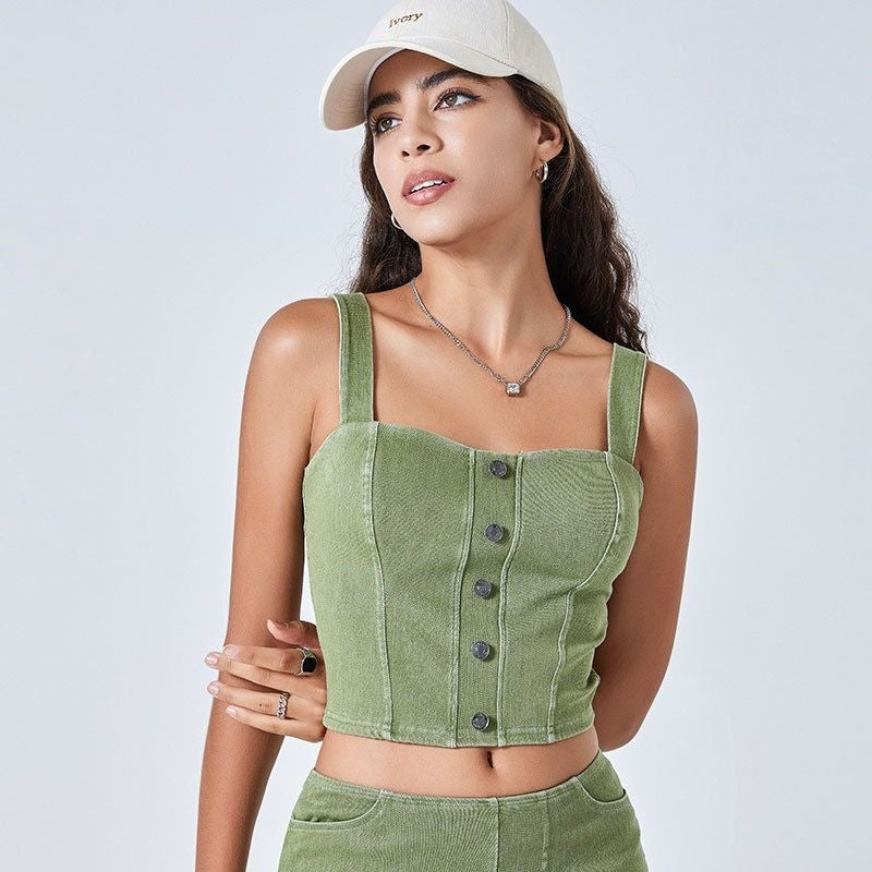 Imitation denim high-elastic slimming vest