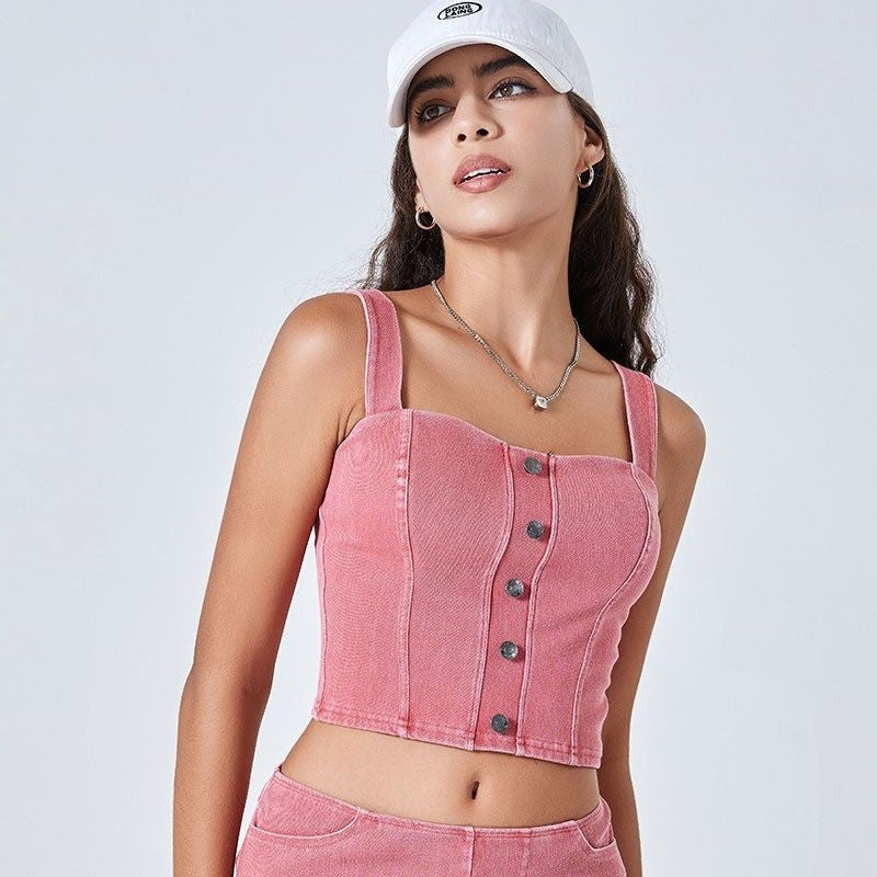 Imitation denim high-elastic slimming vest