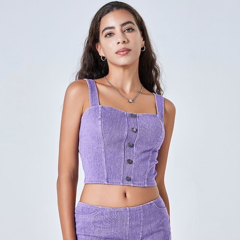 Imitation denim high-elastic slimming vest
