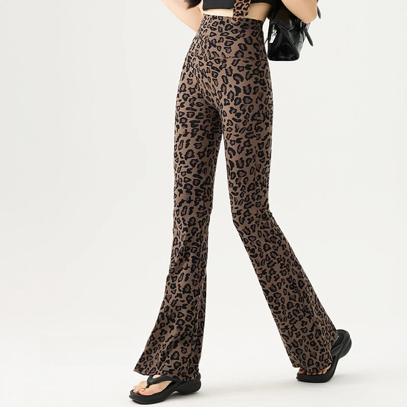 Leopard print slim-fit bootcut yoga pants