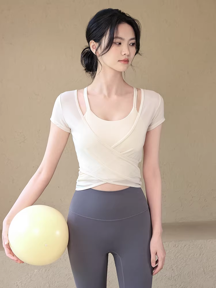 Mesh breathable sports bra blouse two-piece set
