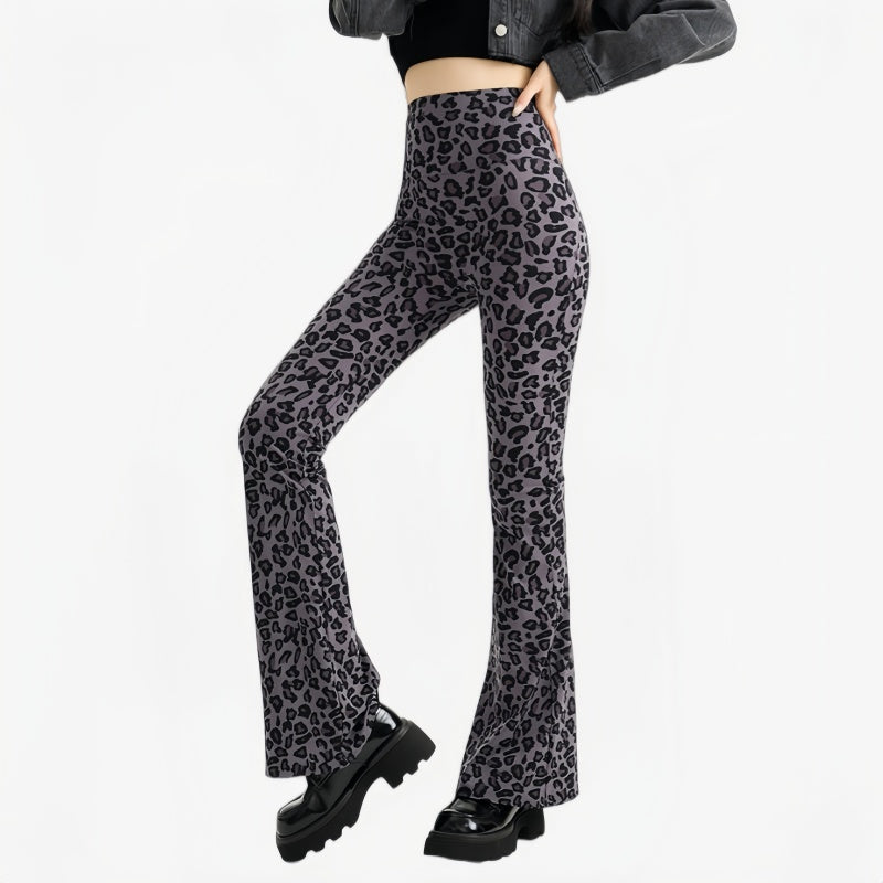 Leopard print slim-fit bootcut yoga pants