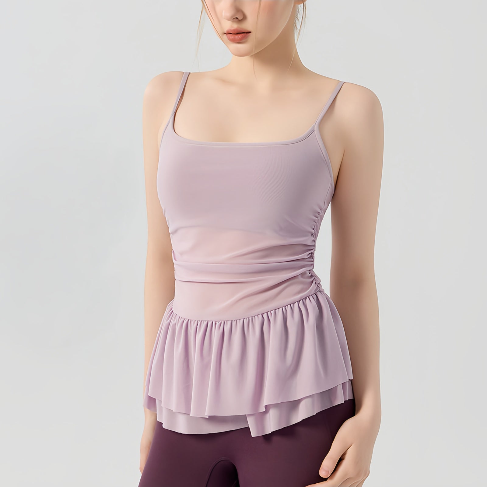 Ruffled square neck camisole sports vest