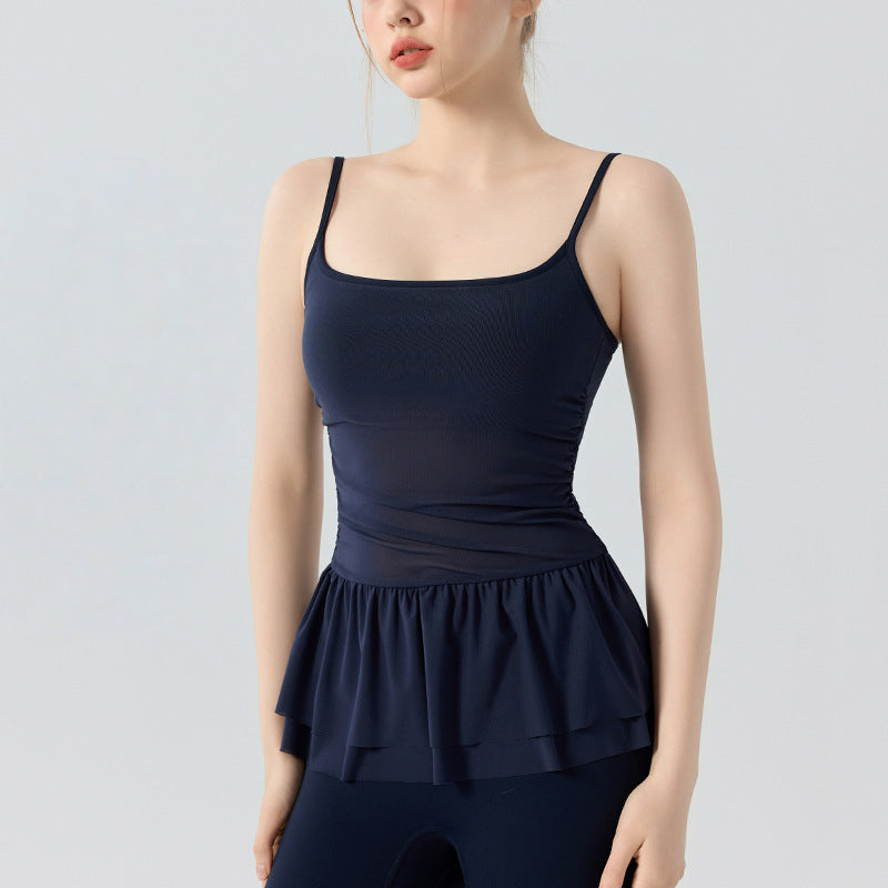 Ruffled square neck camisole sports vest