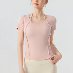 Slim yoga short sleeves with thin strap halterneck