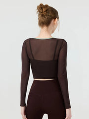 Fake two contrasting bow mesh long sleeves
