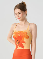 Shockproof gathering printed yoga bra
