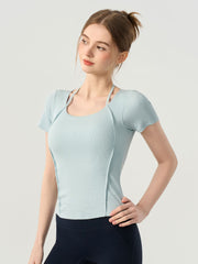 Slim yoga short sleeves with thin strap halterneck