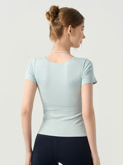 Slim yoga short sleeves with thin strap halterneck