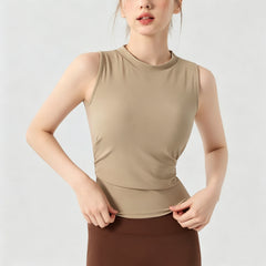 Mesh breathable semi-high neck lace-up yoga vest