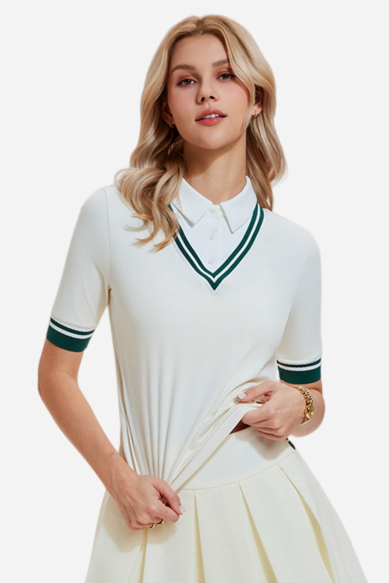 Collegiate fake two high-elastic slim-fitting tennis tops