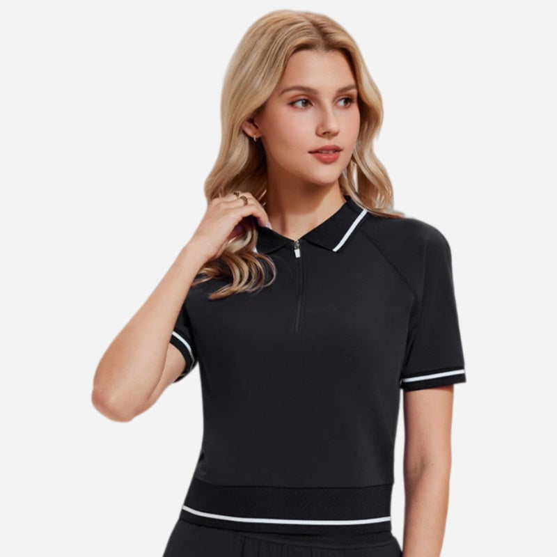 Golf Tennis Half Zip Short Sleeve POLO Shirt