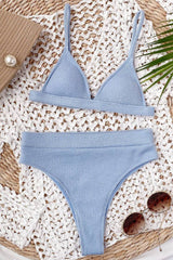 Textured High Waist Triangle Brazilian Bikini - Two Piece Set