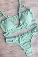 Solid Light Blue Cutout Triangle Bikini - Two Piece Swimsuit