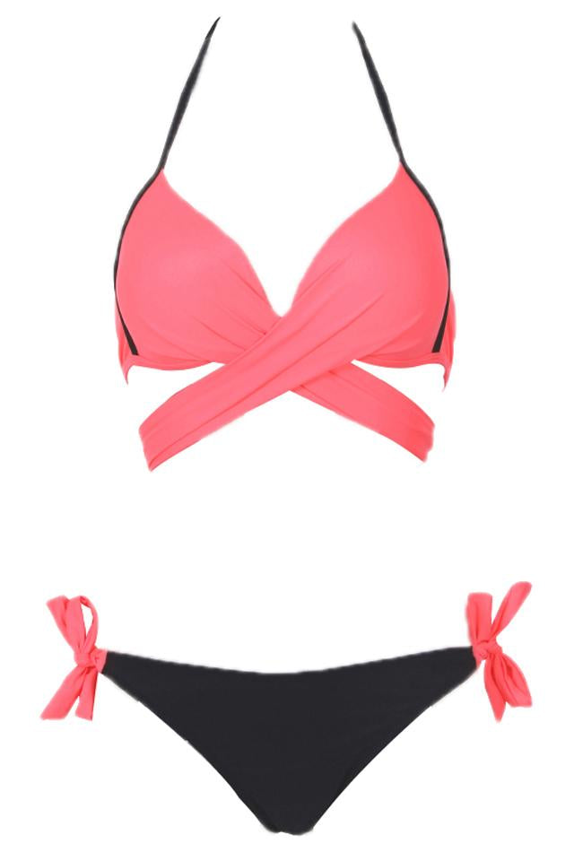 Watermelon Wrap Around Side Tie Halter Bikini Bathing Suit