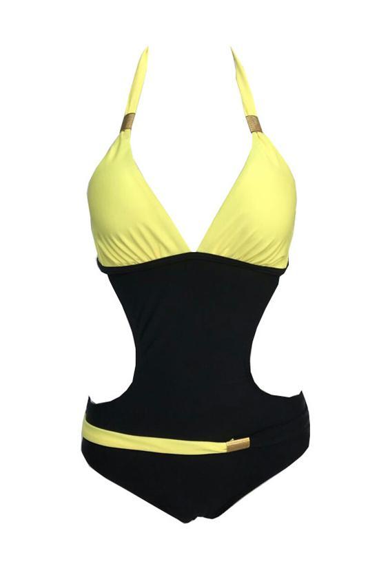 Sportive Contrast Color Monokini One Piece Swimsuit