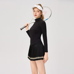 High-neck zippered tennis long-sleeved top T-shirt