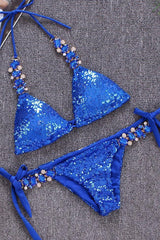 Rhinestone Sequin Slide Triangle Bikini - Two Piece Set