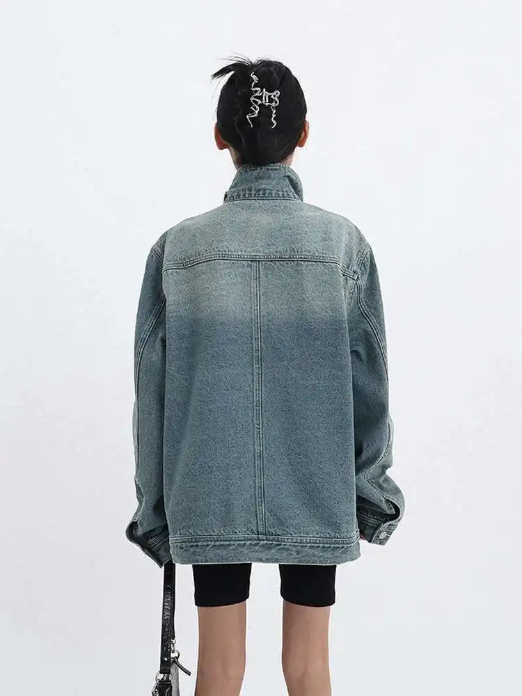 Elegant Turtleneck Single Breasted Full Sleeve Patchwork Jacket
