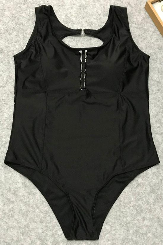 Plus Size Cutout Back Solid One Piece Swimsuit