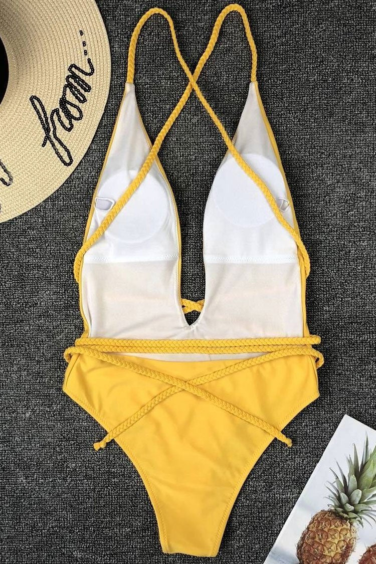 Low Back Braided Strappy Brazilian One Piece Swimsuit