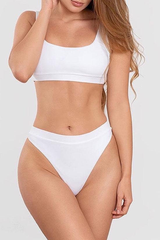 Sporty Brazilian Cut Solid Bralette Bikini - Two Piece Set