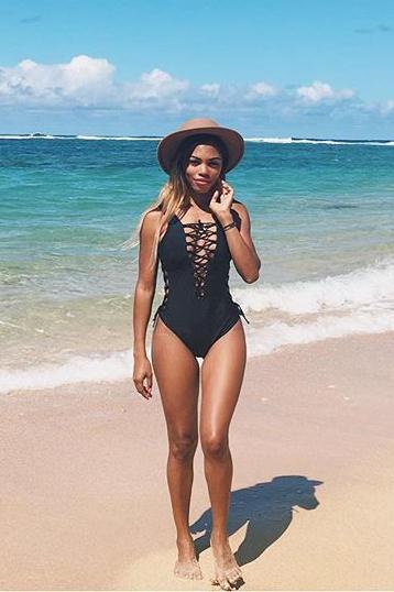 Black Lace Up Strappy Crisscross One Piece Swimsuit