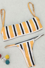 Striped Thong Bandeau Bikini - Two Piece Swimsuit