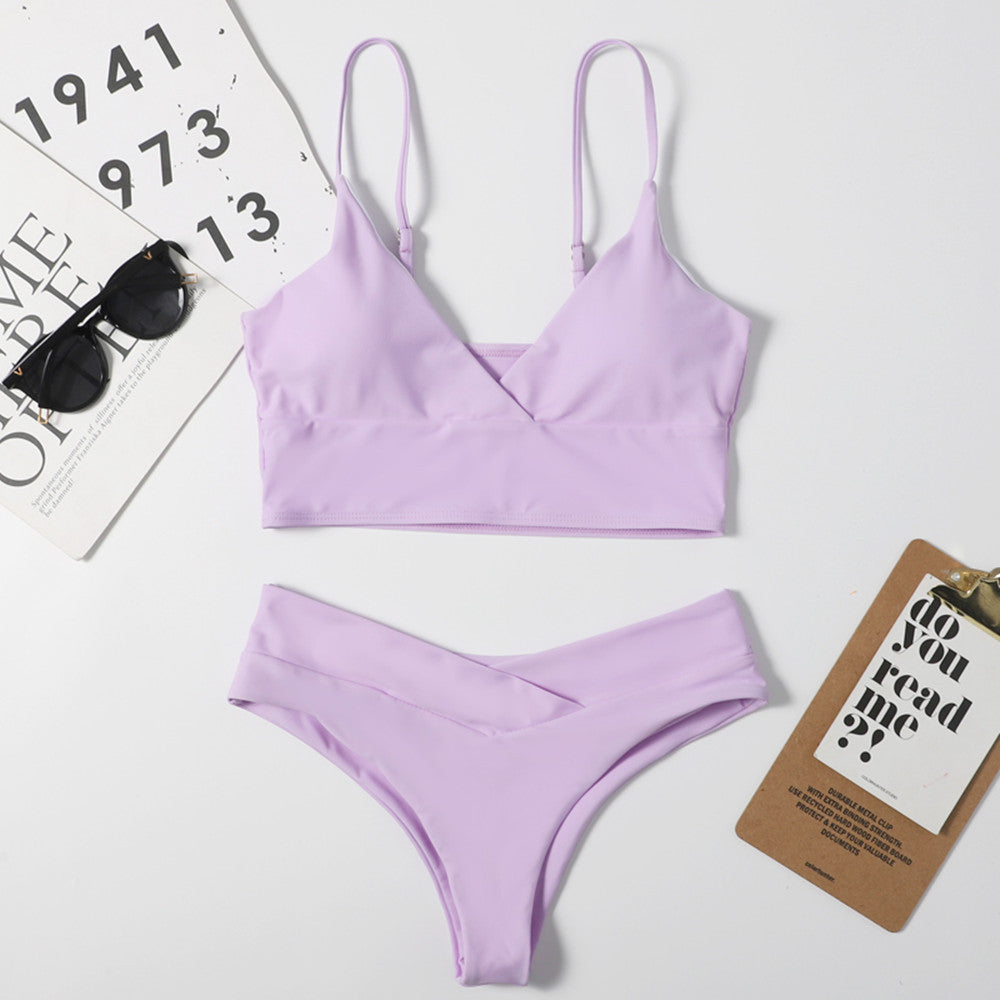 Solid Wrap Front Bralette Bikini - Two Piece Set