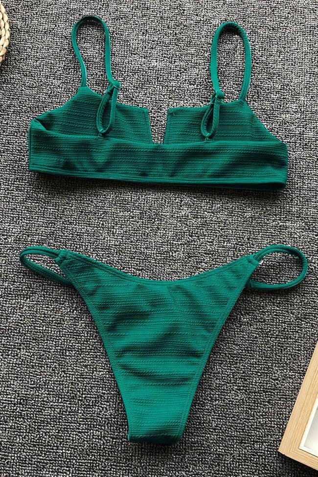 Ribbed Notch Front Bandeau Bikini - Two Piece Set