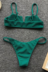 Ribbed Notch Front Bandeau Bikini - Two Piece Set
