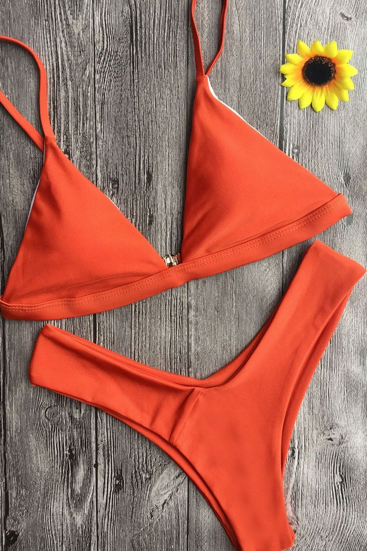 Solid Color Triangle Brazilian Bikini - Two Piece Set