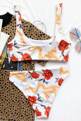 Athletic Printed Scoop Neck Bikini - Two Piece Set