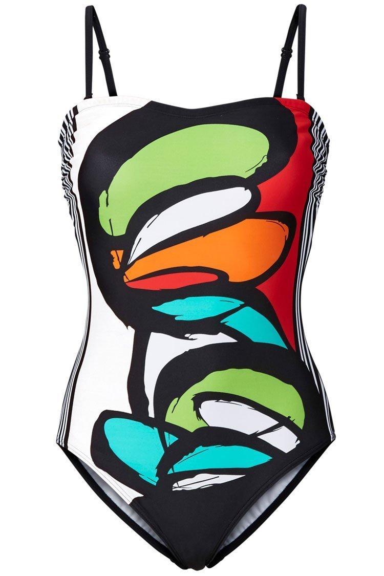 Scrawling Painting Bandeau One Piece Swimsuit