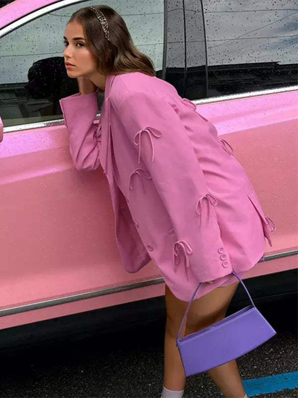 Casual Bow Tie Solid Color Long Sleeve Oversized Jacket