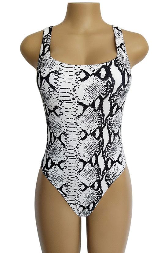 Snake Printed Square Neck One Piece Swimsuit