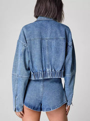Casual Bomber Jacket And Trendy Short Denim Two-Piece Set