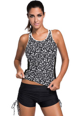 Letters Cutout Racerback Boyshort Tankini - Two Piece Swimsuit