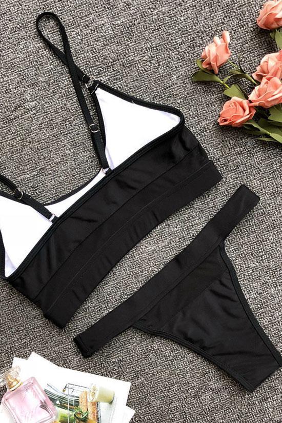 High Leg Splicing Mesh Crop Thong Bikini - Two Piece Swimsuit