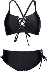 Black Lace Up Strappy Bikini