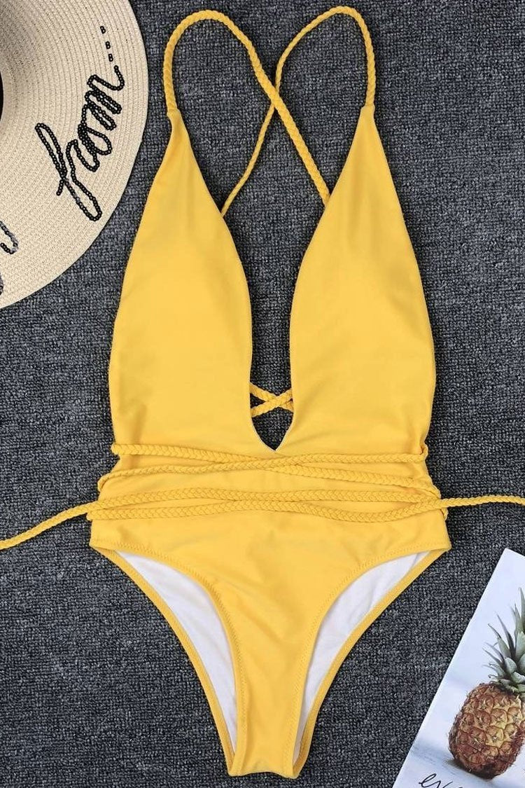 Low Back Braided Strappy Brazilian One Piece Swimsuit