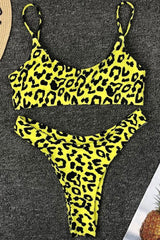 Neon Leopard Bralette High Leg Thong Bikini - Two Piece Swimsuit