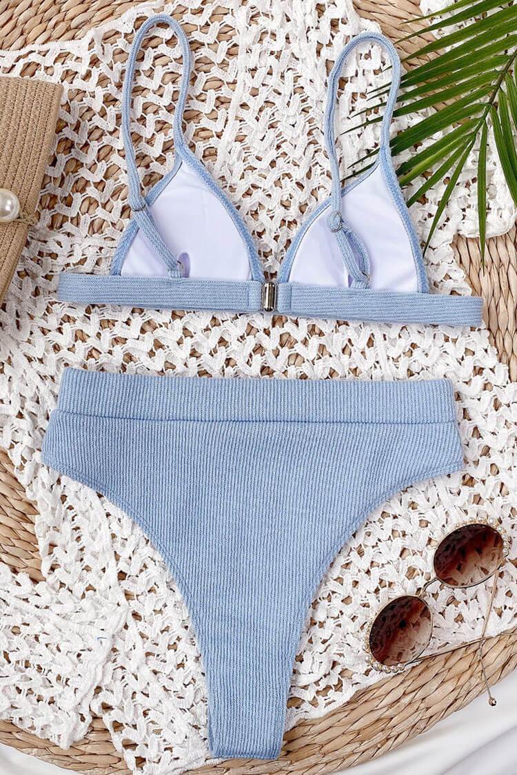 Textured High Waist Triangle Brazilian Bikini - Two Piece Set