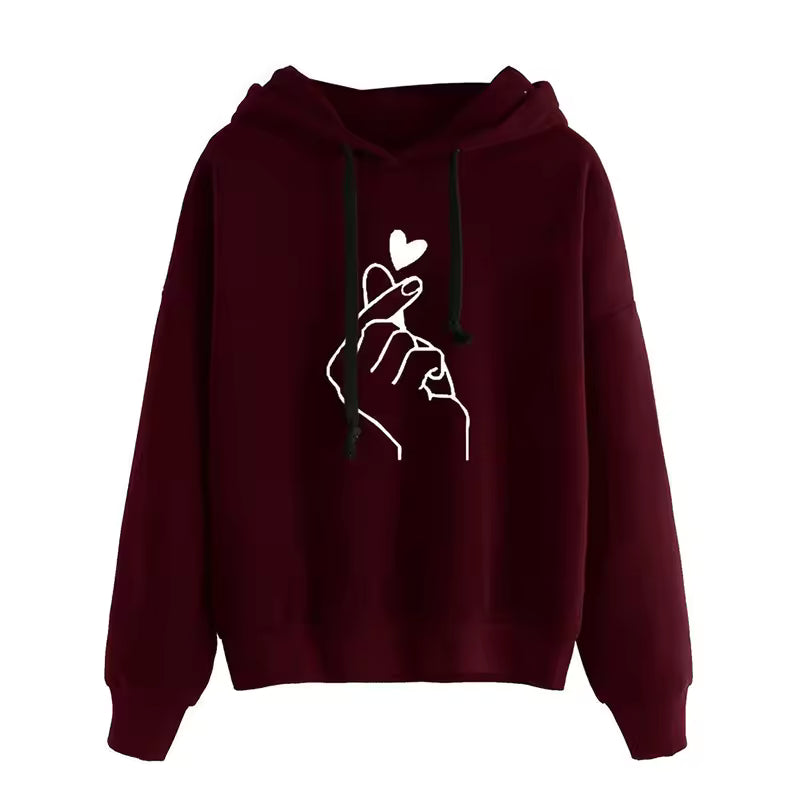 Casual Long Sleeves Printed Cotton Hooded Sweatshirt