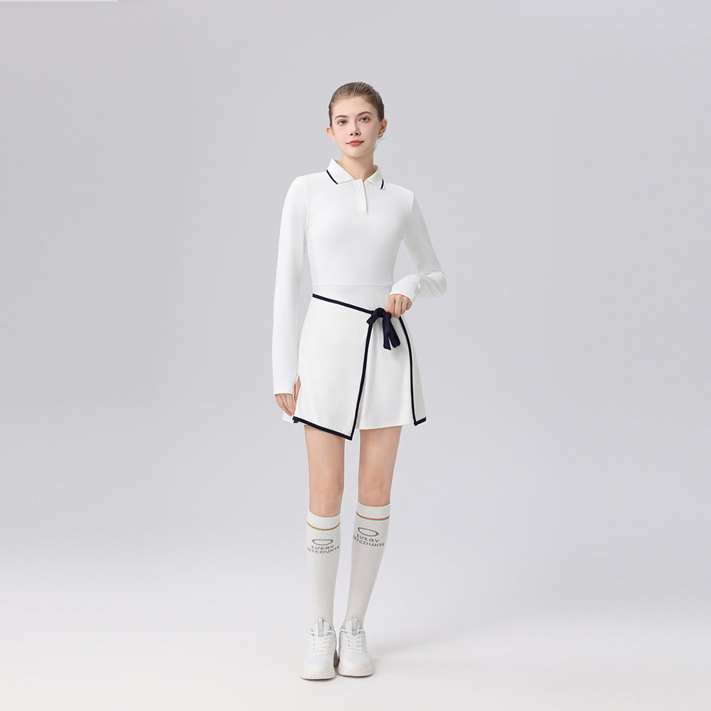 Contrasting polo collar trim height elastic golf tennis suit sports suit
