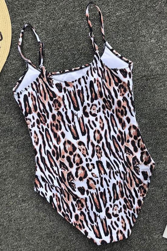 Leopard High Leg Scoop Neck One Piece Swimsuit
