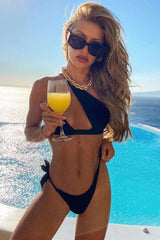 Bowknot String Cutout One Shoulder Bikini - Two Piece Set