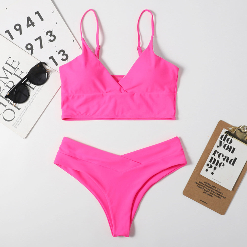 Solid Wrap Front Bralette Bikini - Two Piece Set