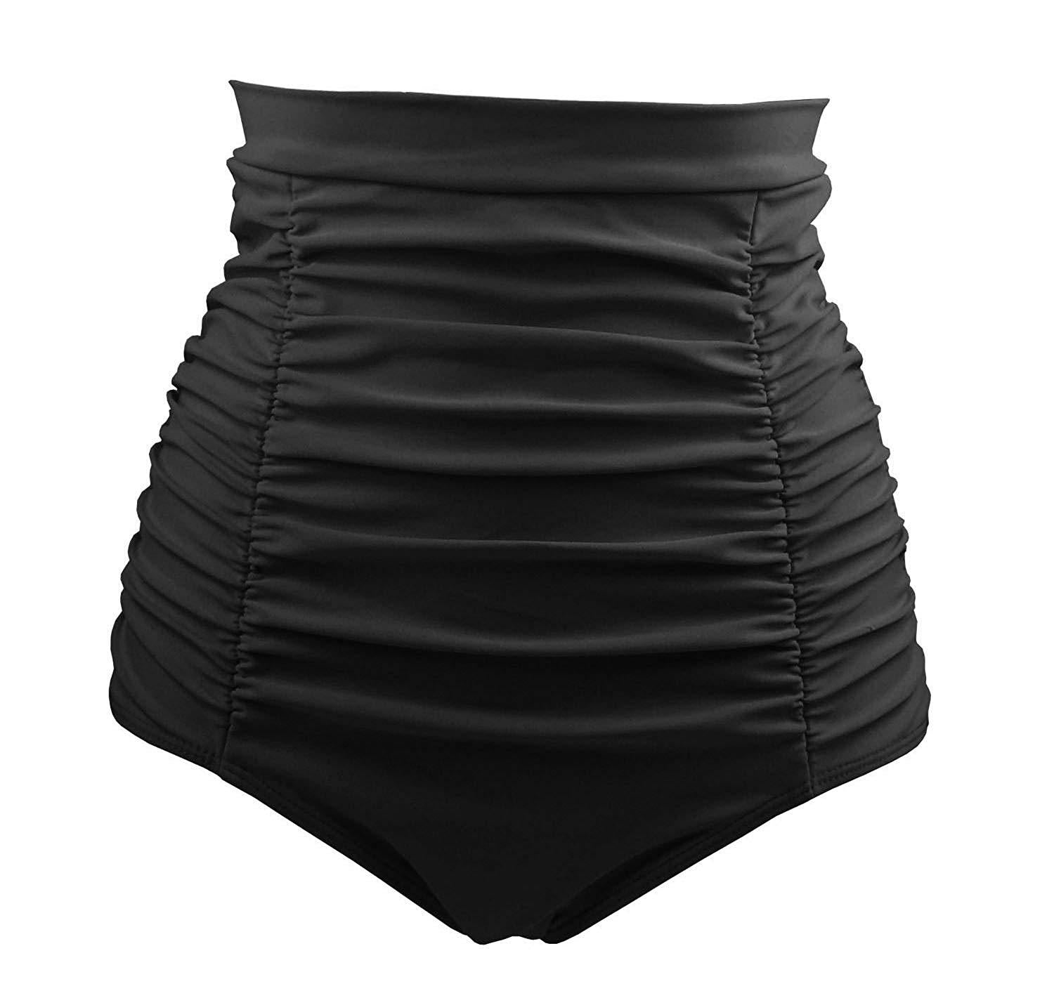 Retro Ruched High Waisted Bikini Bottom